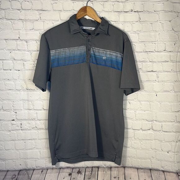 Travis Matthew Gray Striped Golf Polo Short Sleeve Shirt Mens M Medium - Picture 1 of 10